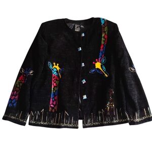 DK Daniel K Giraffe Embroidered Jacket Womens Medium Vintage
